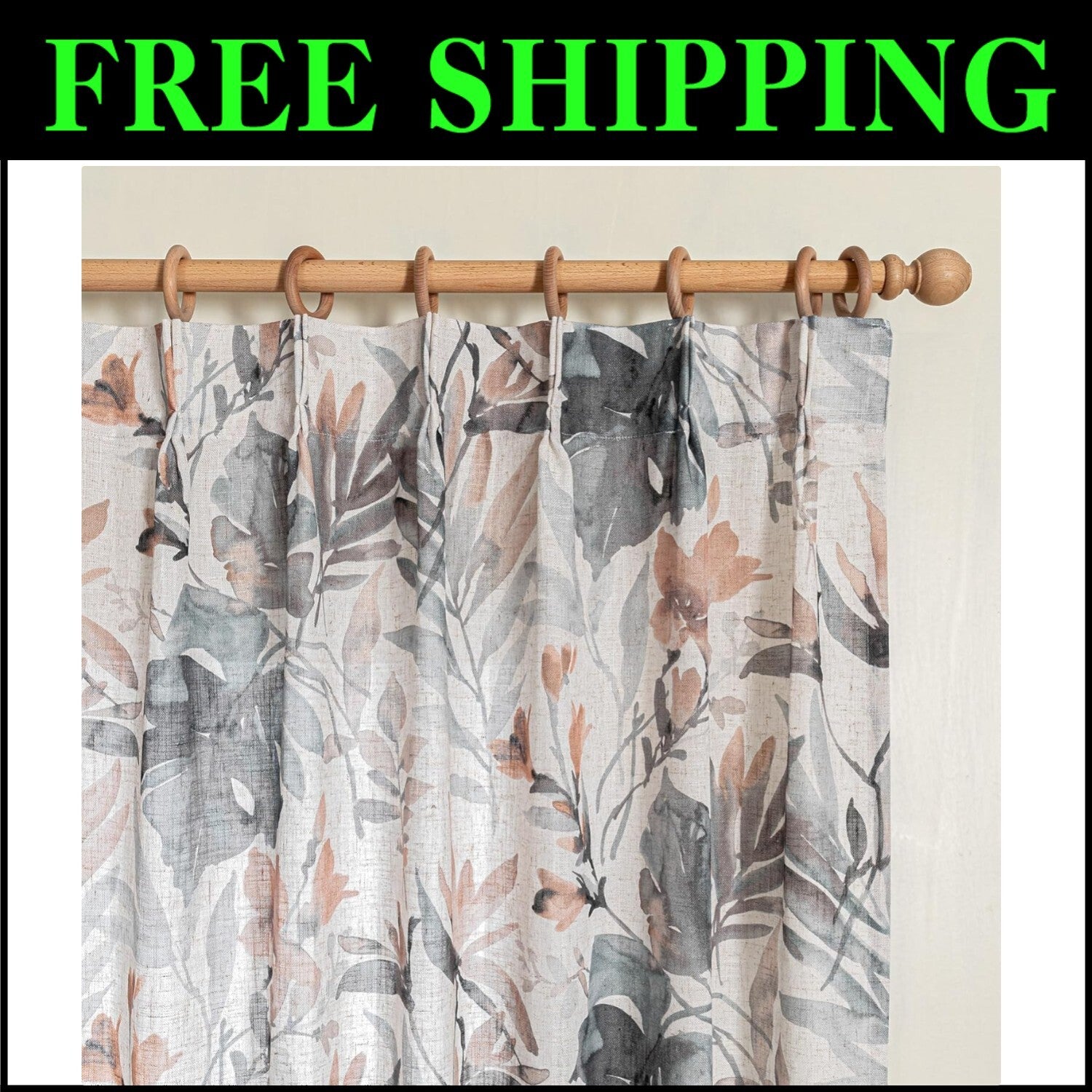 Soft Linen Blend Floral Curtains - 84 Inch Pinch Pleat for Dining & Living Rooms
