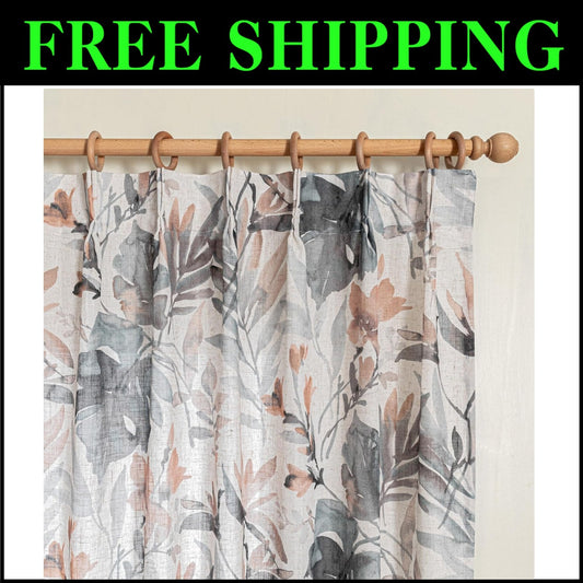Soft Linen Blend Floral Curtains - 84 Inch Pinch Pleat for Dining & Living Rooms