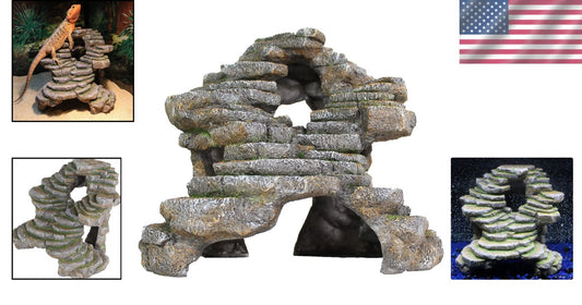 Reptology Extra-Large Shale Scape Cave Hideout for Reptiles & Fish, Blue Camo