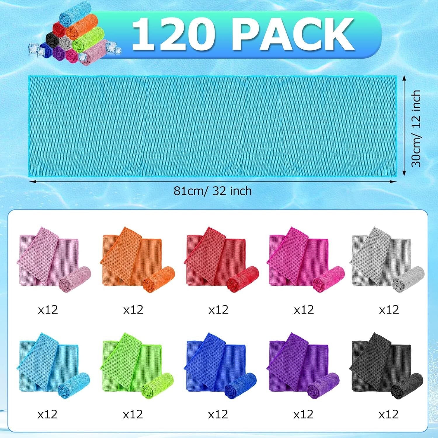 120 Pack Cooling Towels - Microfiber Ice Chilly Gym Towels for Summer Activities