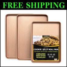 Load image into Gallery viewer, Luxury 3-Piece Cookie Sheet Set - Rose Gold Granite with Easy Release Surface