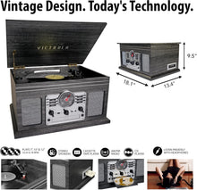 Load image into Gallery viewer, Nostalgic 3-Speed Turntable with Bluetooth, CD Player &amp; Built-in Speakers - Grey