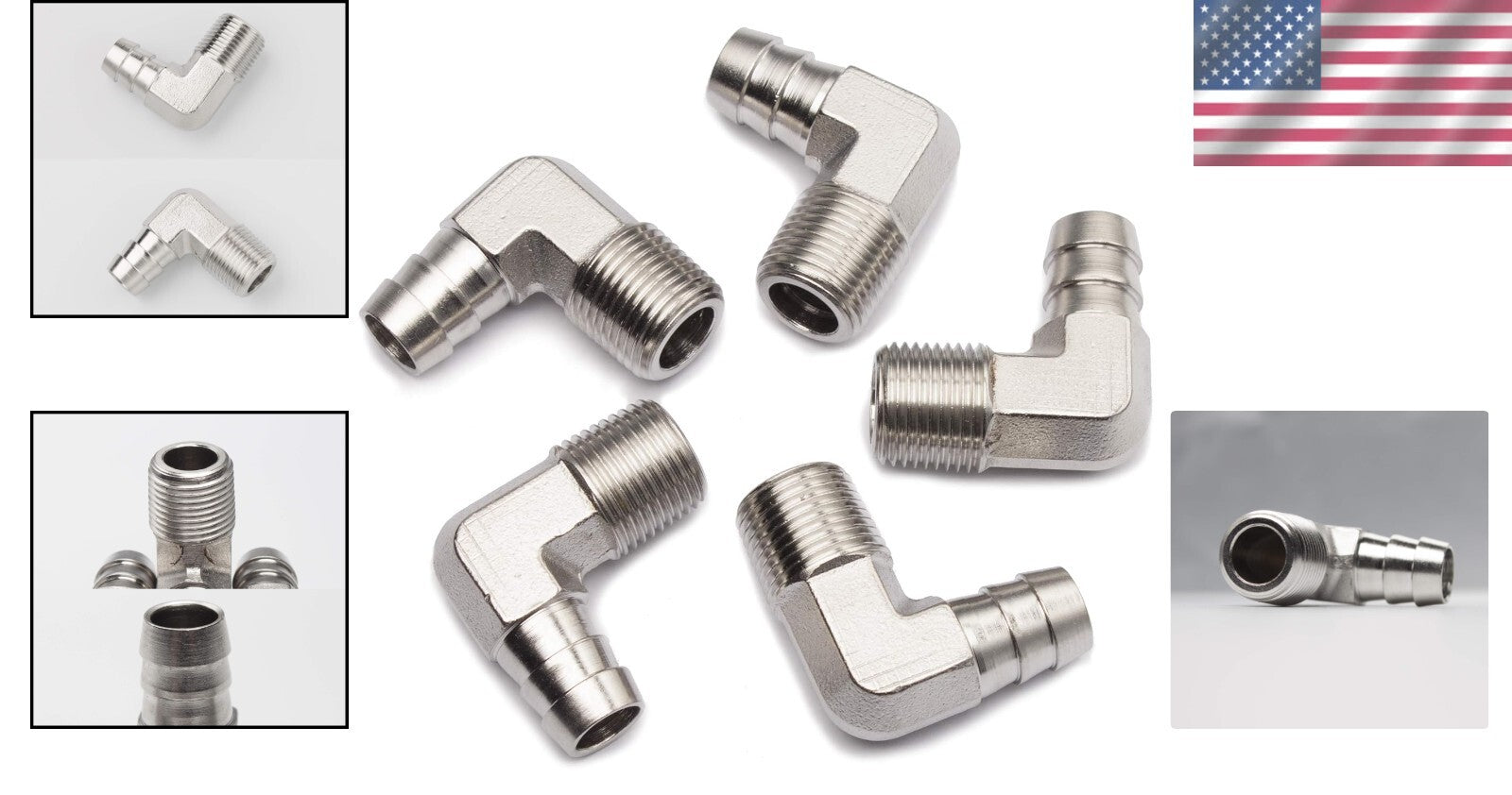 25pcs Stainless Steel Barb Elbow Connectors 1/2" x 3/8" - ISO 9001 Certified