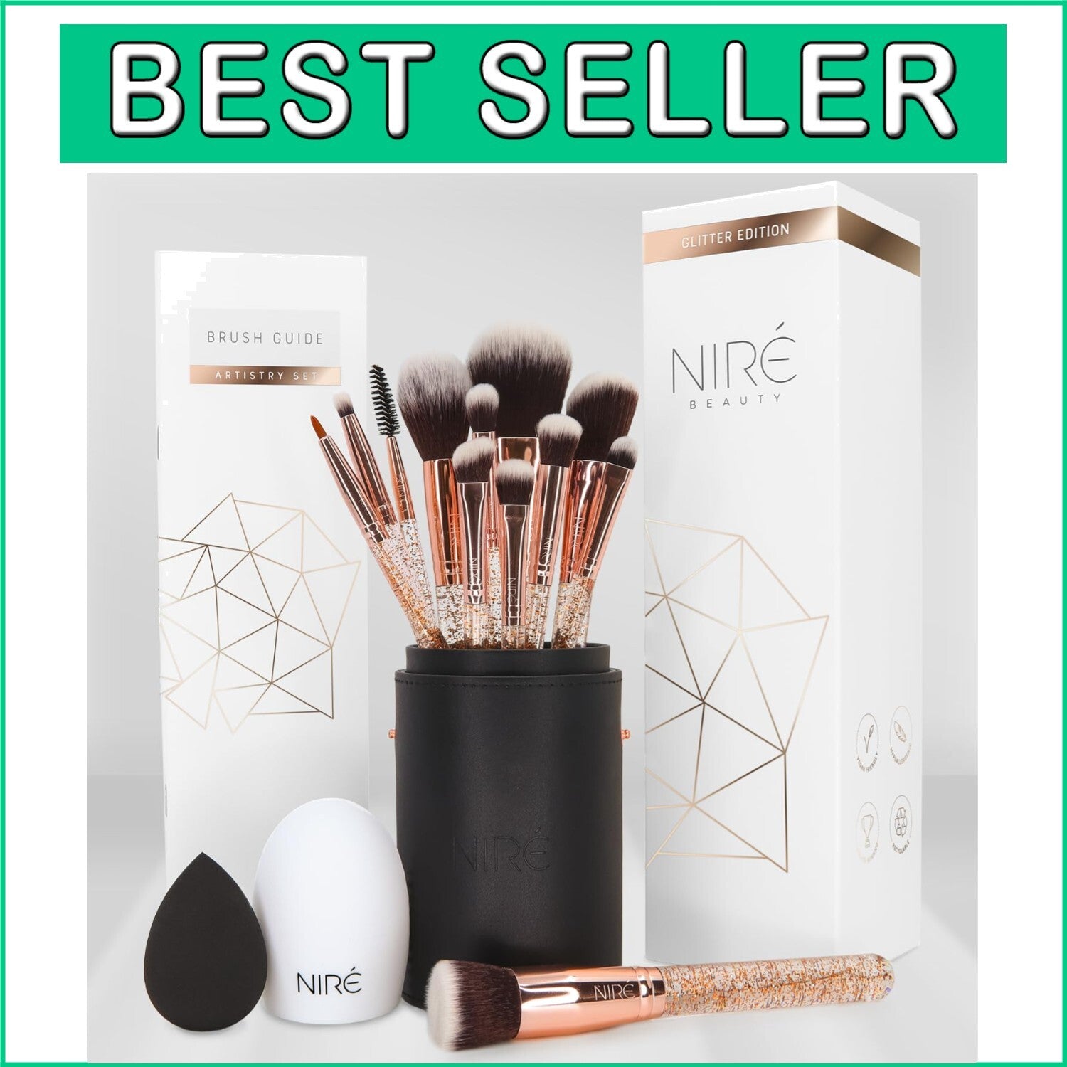 Award-Winning Glitter Makeup Brushes with Beauty Blender & Cleaner - Gift Ready!