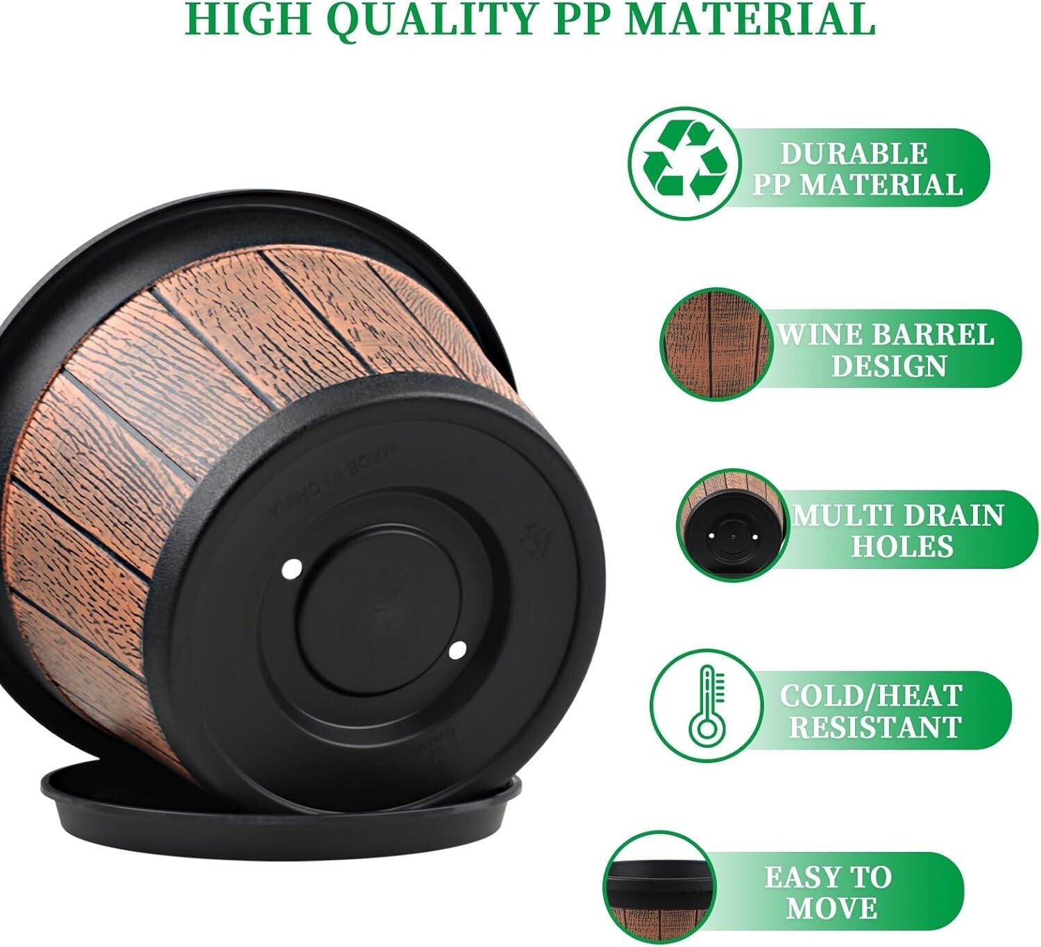 12-Inch Whiskey Barrel Plant Pots - Outdoor & Indoor Planters with Trays