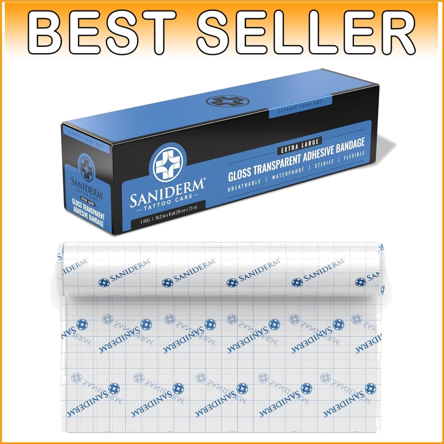 Extra Large Tattoo Aftercare Bandage Roll, 10.2in x 8yd - Waterproof & Sterile