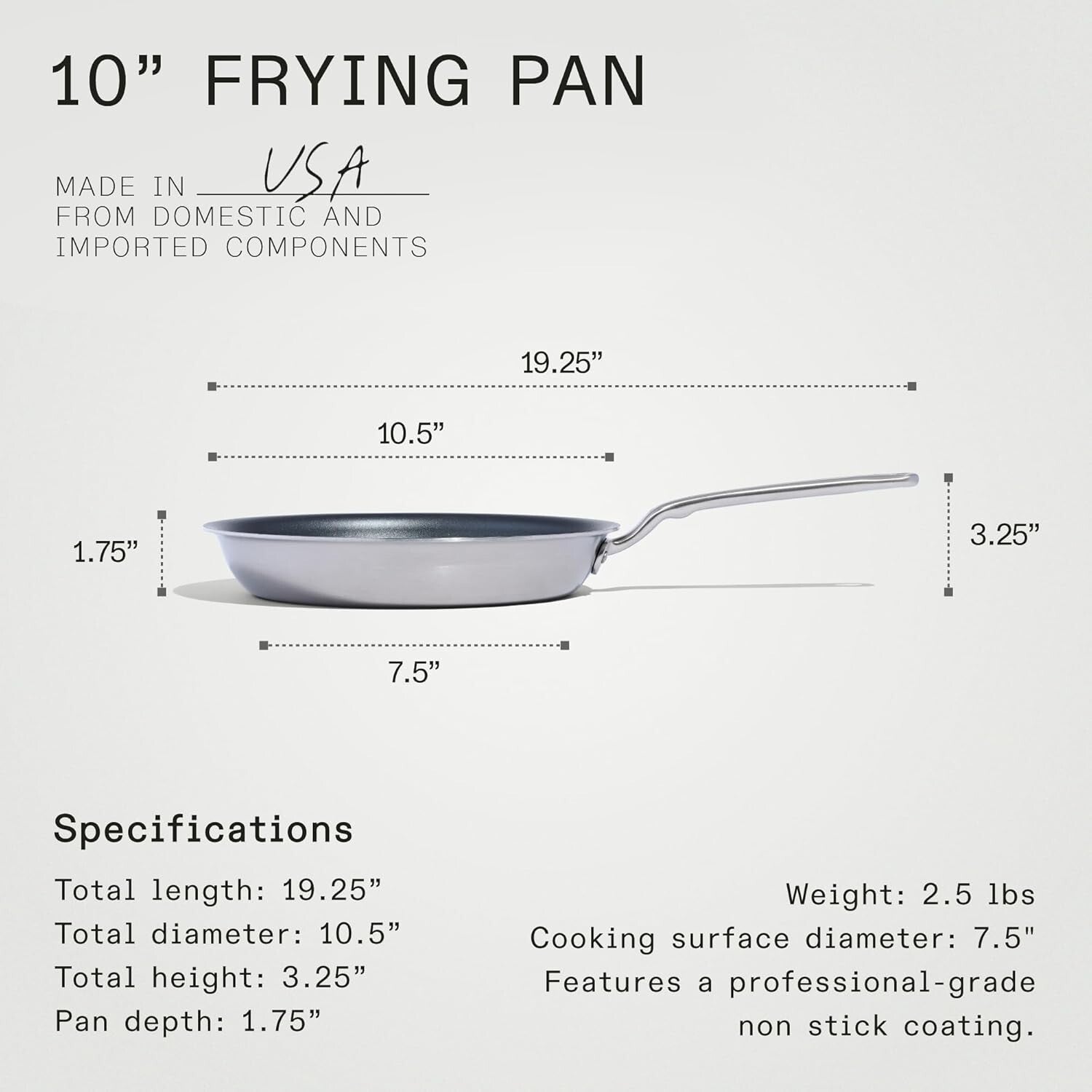 ProCoat 10" Non-Stick Frying Pan - 5-Ply Stainless Steel - Induction Compatible