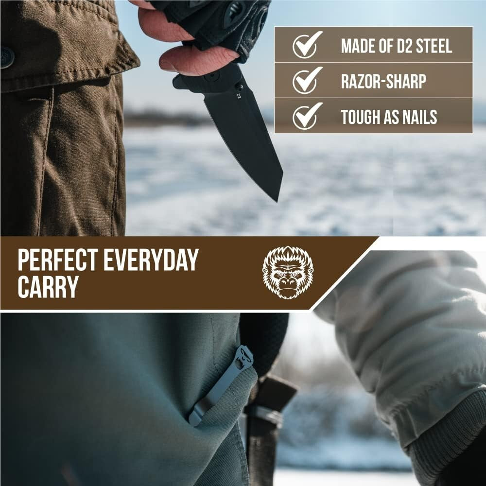 Versatile Black+Orange Tactical Pocket Knife with Gift Box - Perfect for Camping