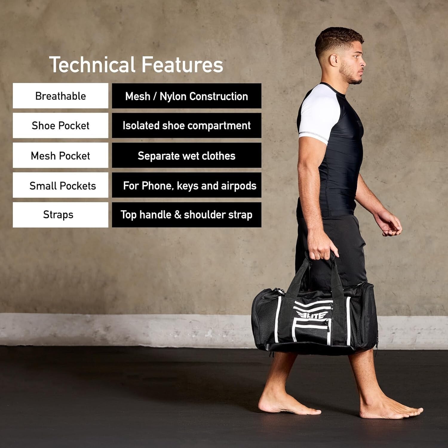 Durable Unisex Athletic Duffel Bag with Dedicated Shoe Compartment – Black