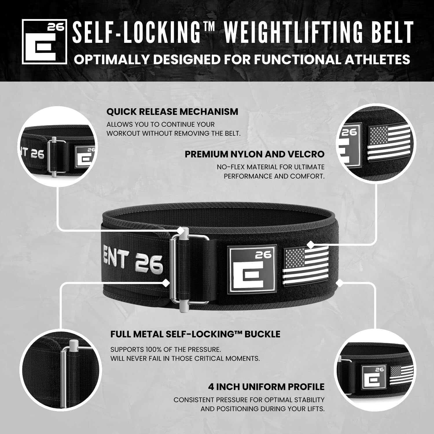 Functional Fitness & Olympic Lifting Belt with Self-Locking Technology - Medium