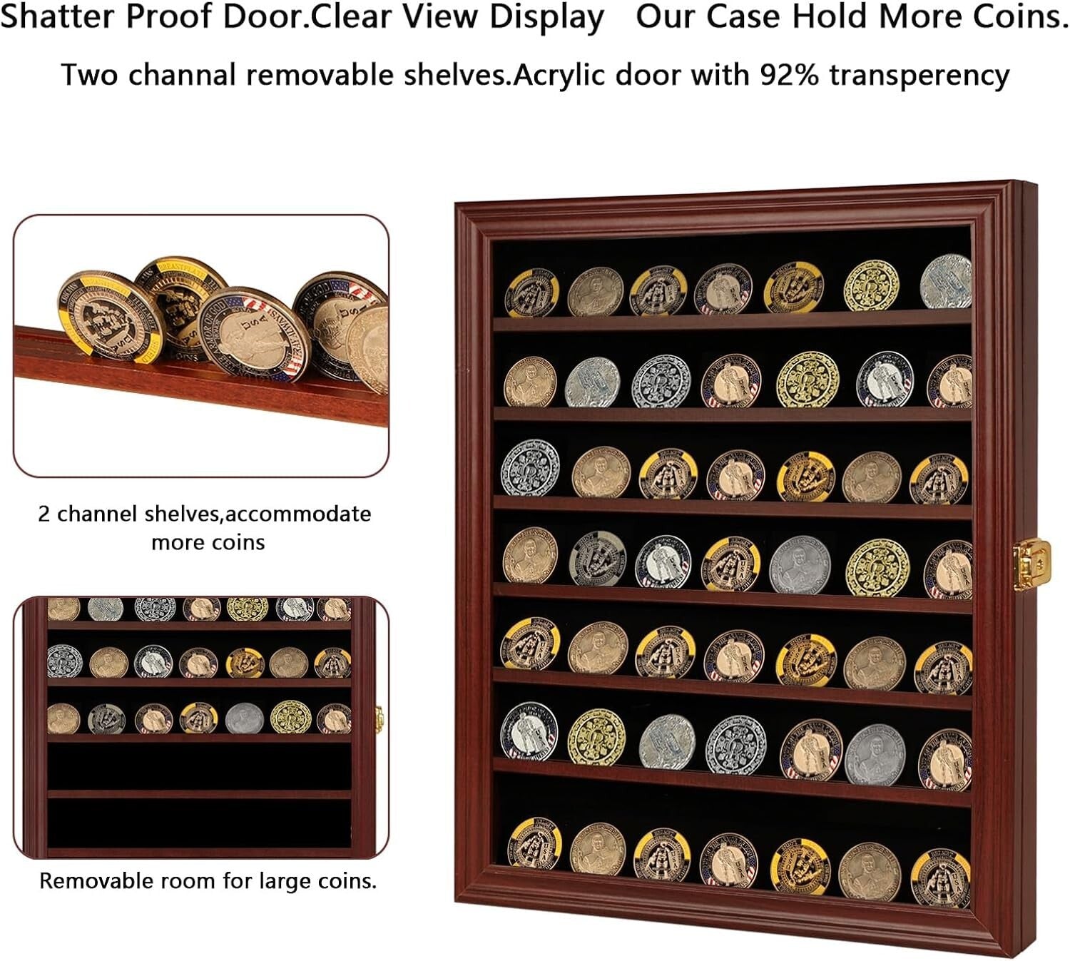 Large Mahogany Collectible Display Shadow Box - Lockable with Removable Shelves