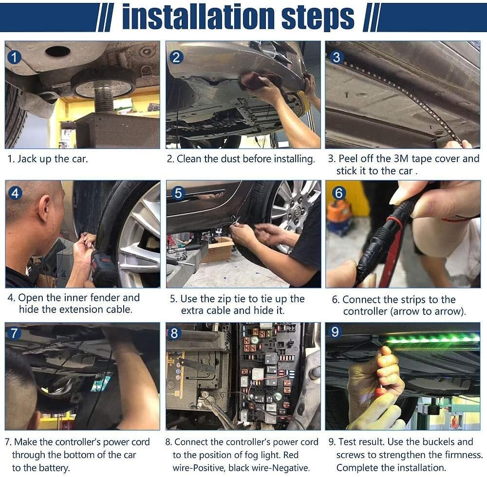 Customizable Bluetooth Car Underglow Lighting - 6 Strips, Waterproof Design