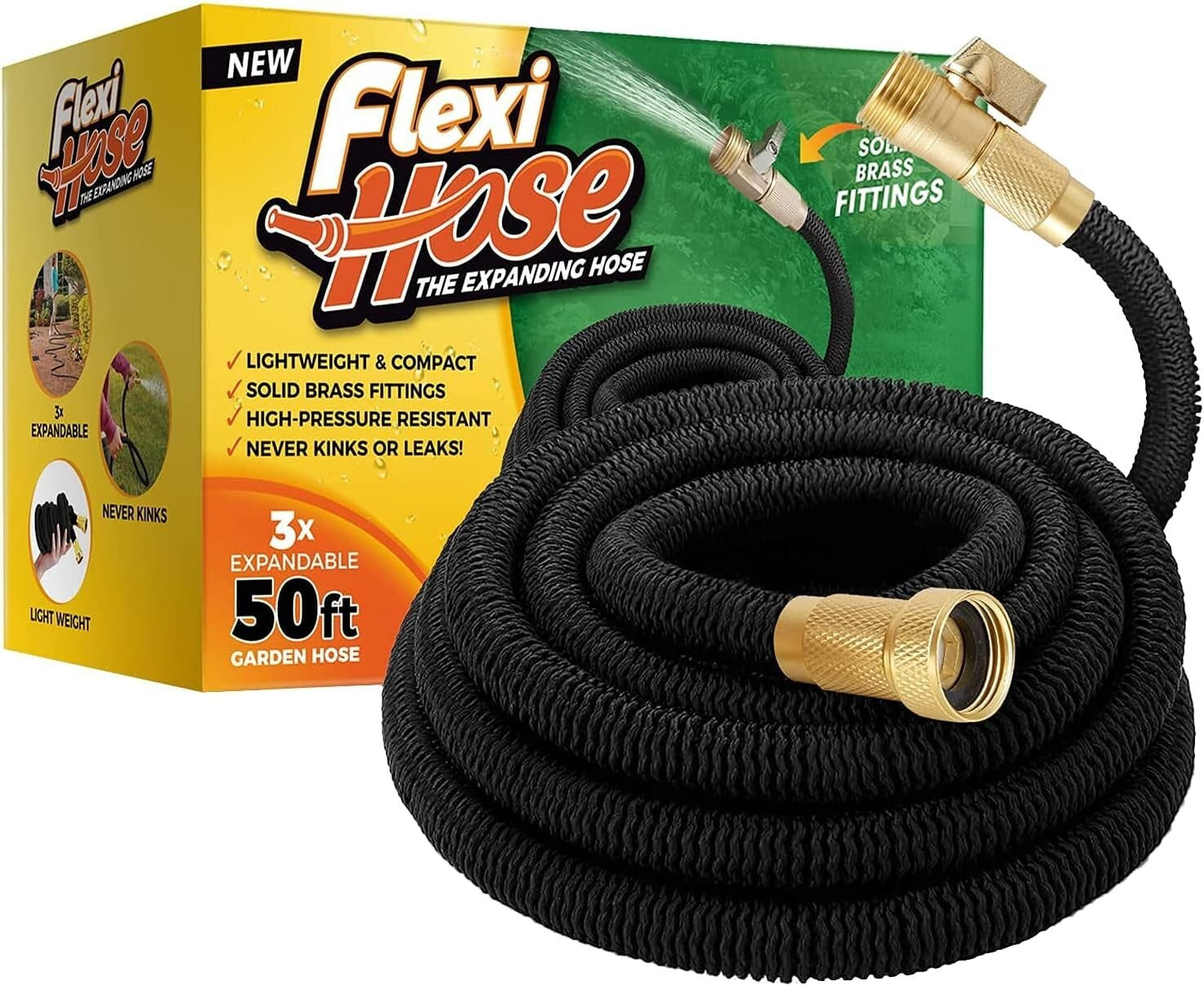 Durable 50ft Water Hose with Heavy-Duty Brass Connectors - Perfect for Gardening