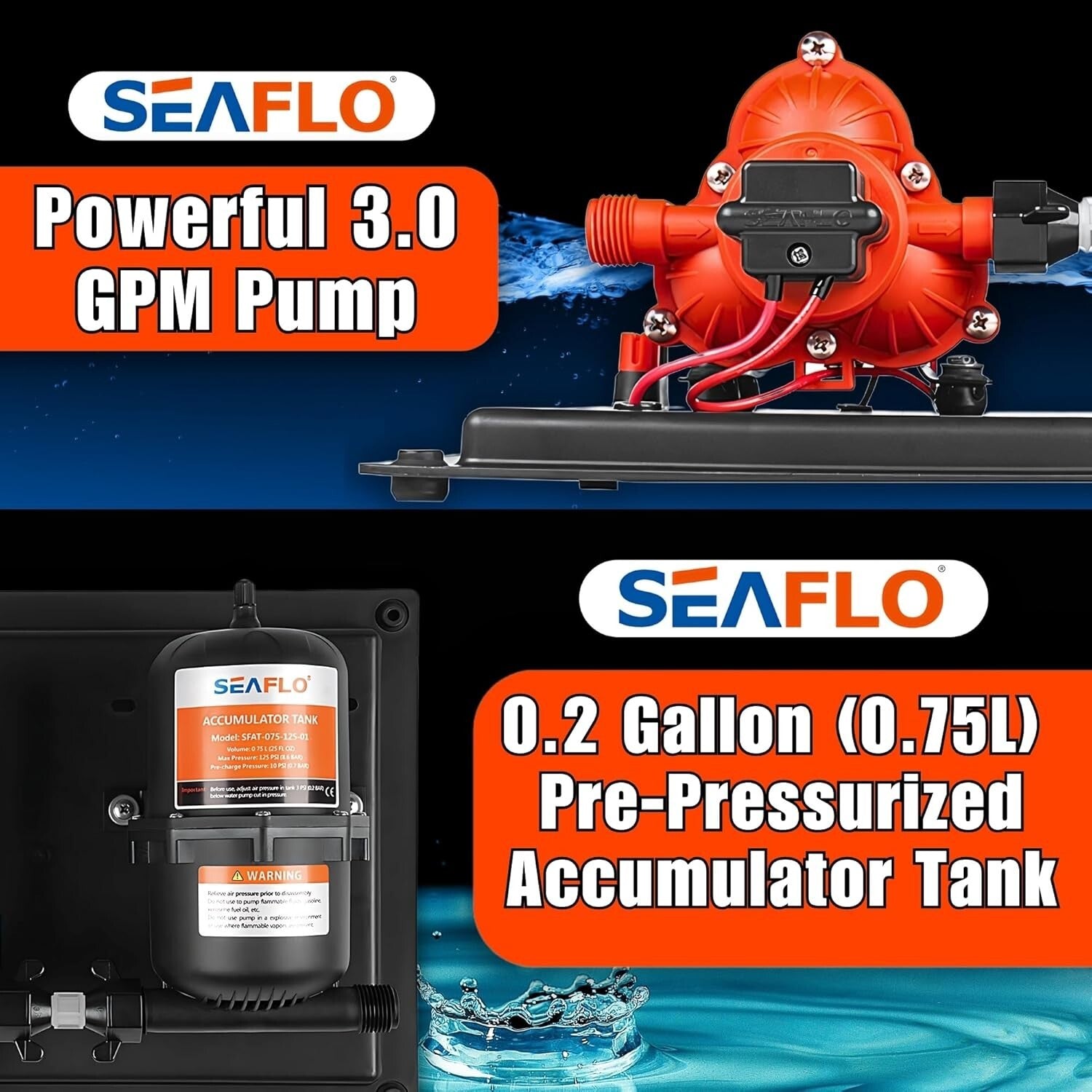 Durable 12V DC 3.0 GPM Pump & 0.2-Gallon Tank System for Off-Grid Applications