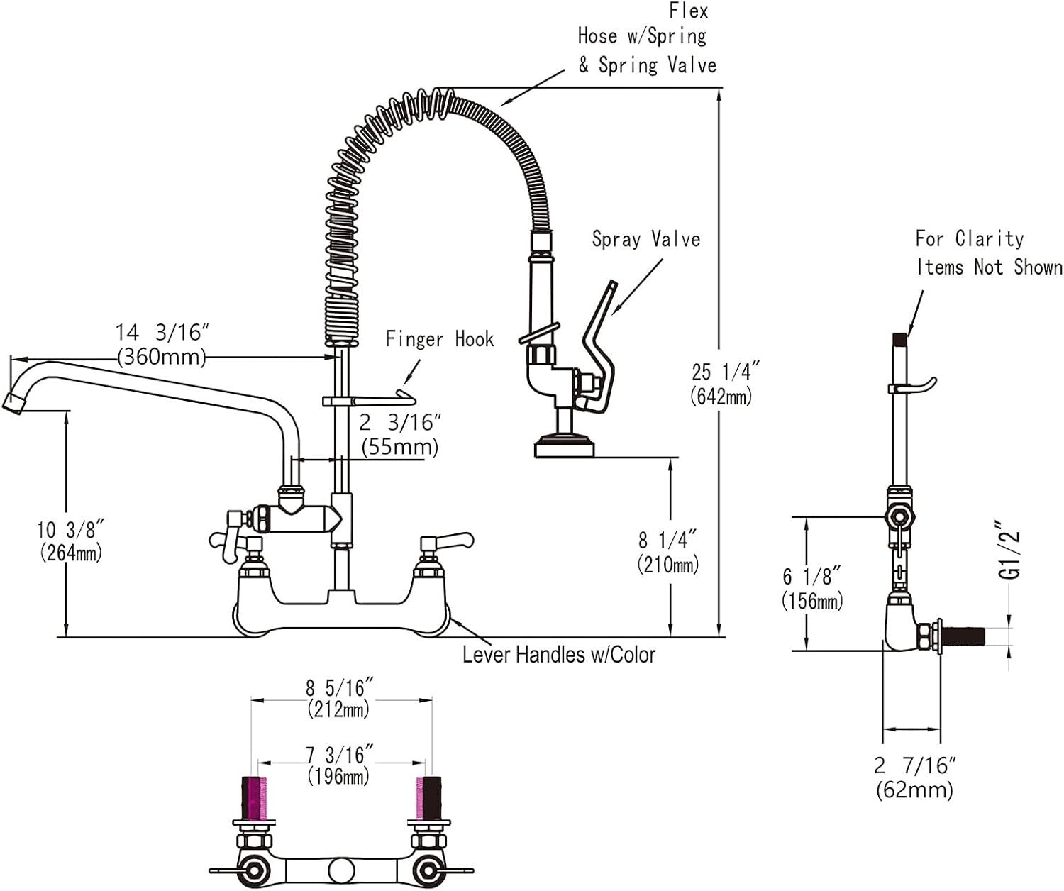 Easy-Install Commercial Sink Faucet - 25'' Height with Lever Handles & Sprayer