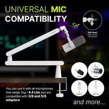 Load image into Gallery viewer, LIZARD WHITE Adjustable Microphone Boom Arm with Cable Management 360° Swivel
