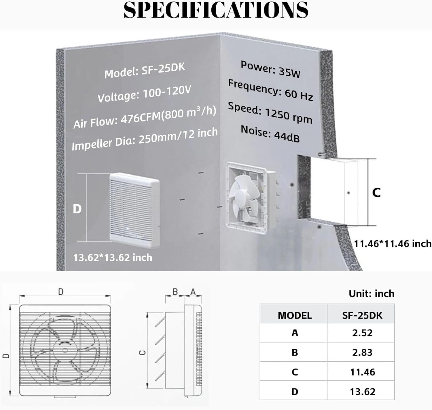Wall-Mounted 12" Ventilation Fan with Reversible Airflow & Remote Control