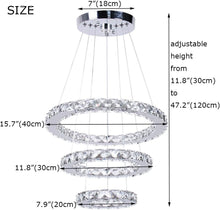 Load image into Gallery viewer, Luxury Adjustable 3-Ring LED Pendant Light - Crystal Round Ceiling Fixture