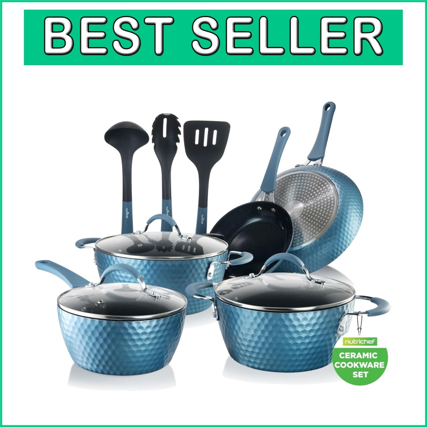 Elegant 11-Piece Non-Stick Ceramic Cookware Set in Royal Blue - Induction Ready