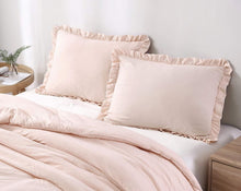 Load image into Gallery viewer, Nora Queen 3-Piece Ruffled Edge Microfiber Comforter Set - Blush Elegance