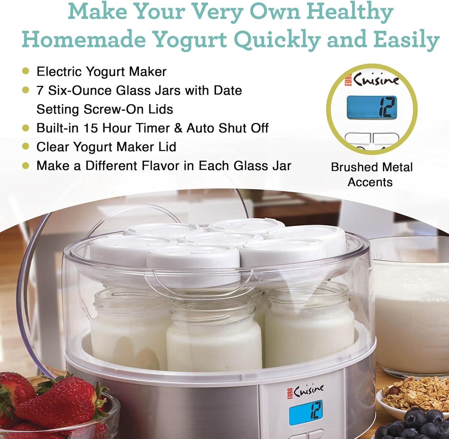 Automatic Digital Yogurt Maker with 7 Glass Jars for Homemade Probiotics
