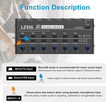 Load image into Gallery viewer, Professional 6-Channel Stereo Line Mixer with Dynamic Microphone Control
