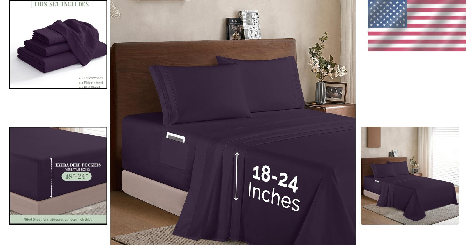 King-Size Luxury Microfiber Sheet Set - Fade Resistant & Wrinkle Free, Eggplant