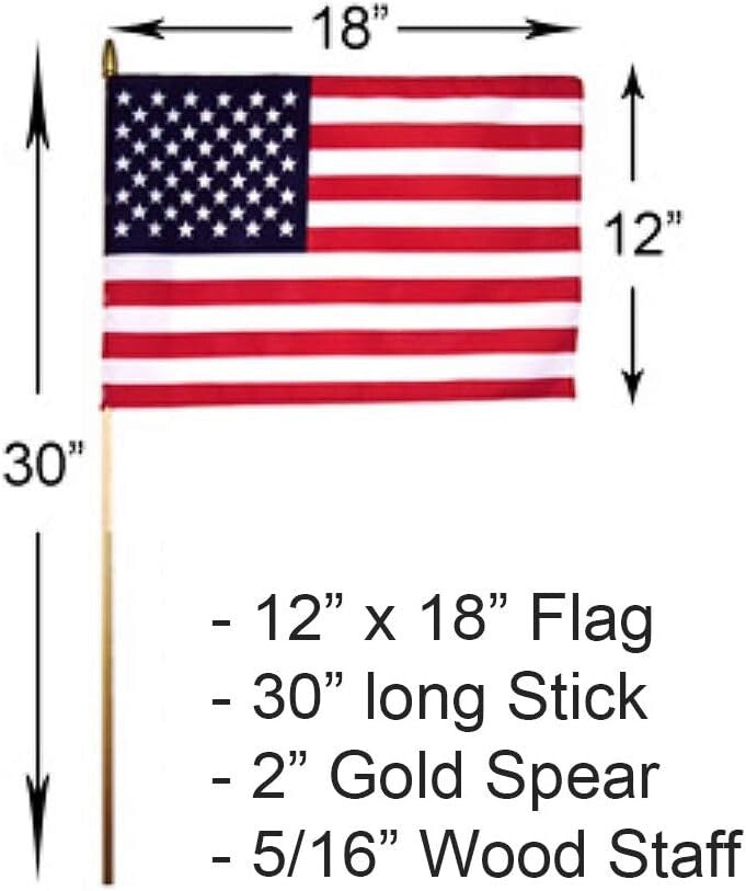 Durable Cotton American Flags on 30-Inch Dowels - Perfect for Memorials & Events