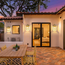 Load image into Gallery viewer, Weather Resistant Gold Wall Mount Lanterns - Set of 2 for Elegant Outdoor Spaces