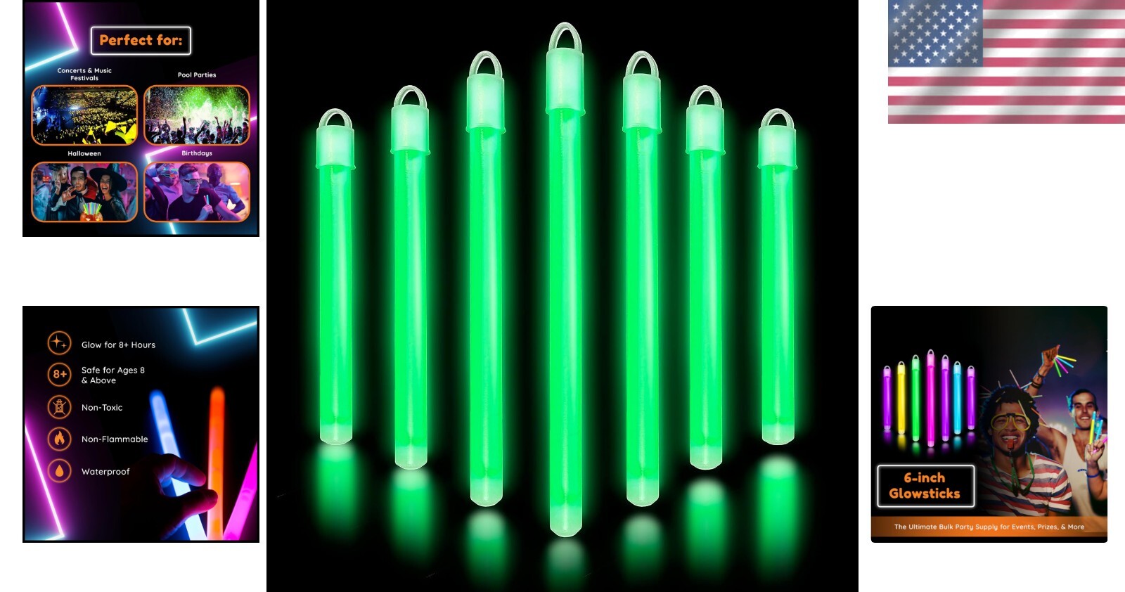 Glow in The Dark Sticks 100 ct - Vibrant 6" Party Pack with Lanyards & Caps
