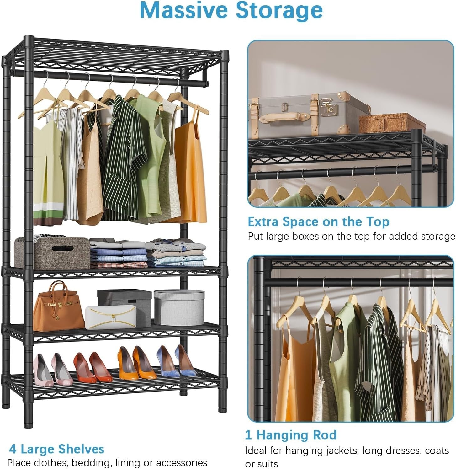 Freestanding 4-Tier Clothes Rack - Portable, Durable, 500 lbs Load Capacity