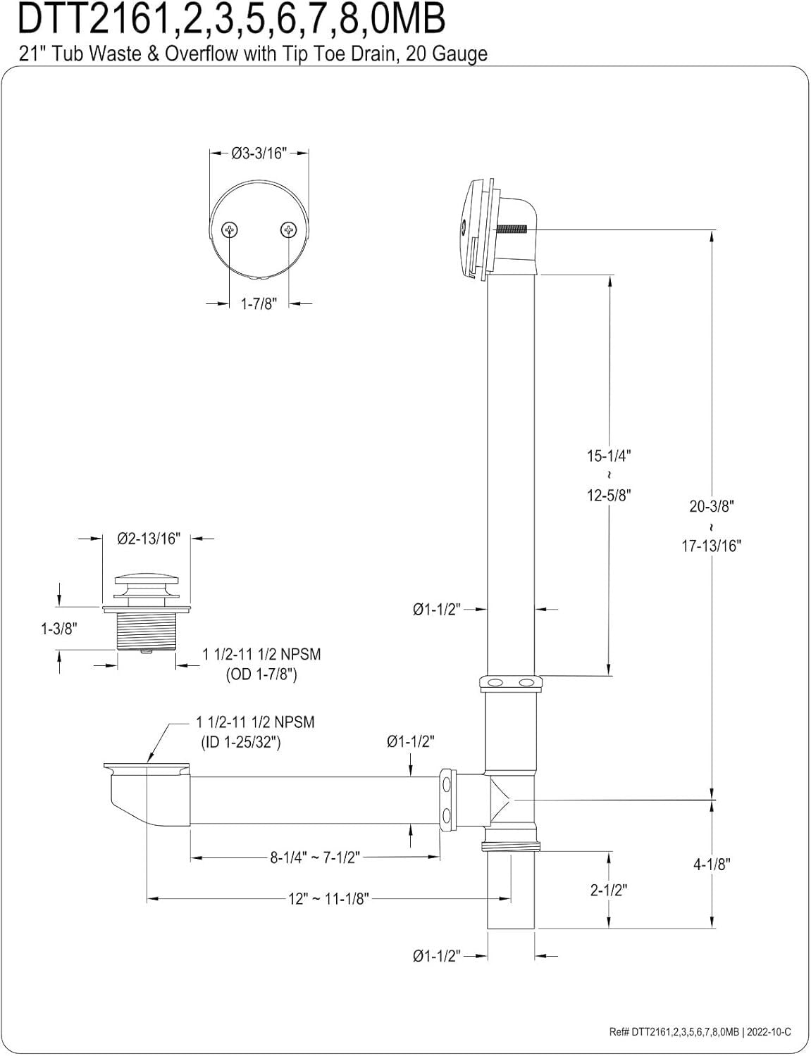 Elegant Polished Chrome Bath Tub Drain & Overflow - Heavy Duty Brass Design