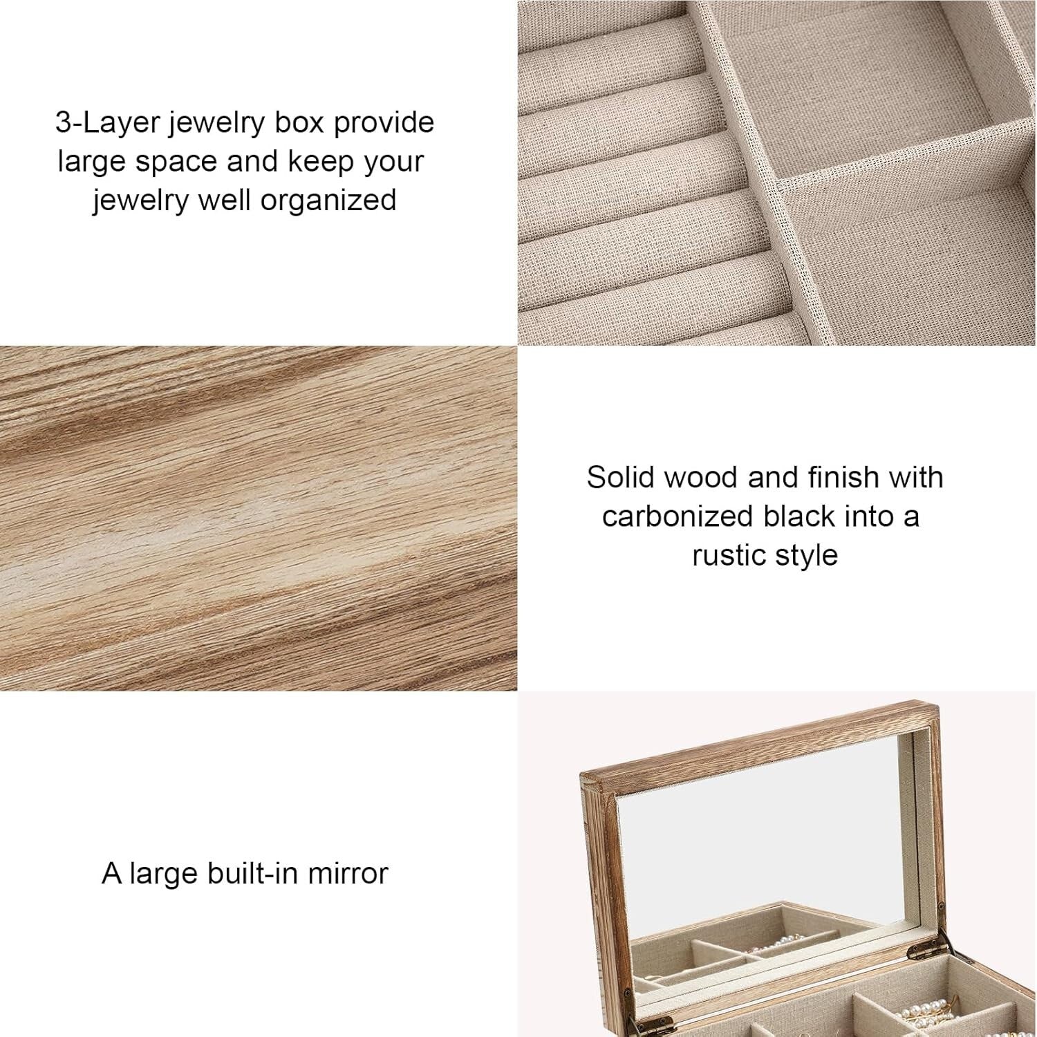 Carbonized Black Jewelry Box with Earring Organizer - Perfect for Gift Giving