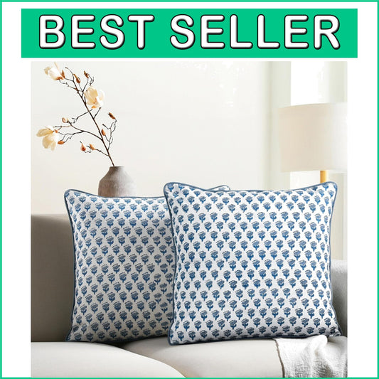 Handcrafted Apatite Blue Floral Throw Pillow Covers - Elegant Bohemian Style