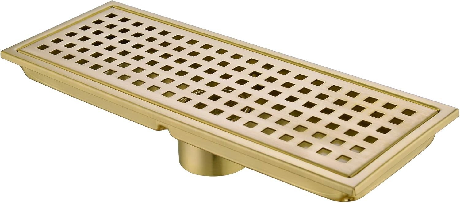 Durable 12 Inch Shower Drain in Brushed Gold - Rustproof Stainless Steel Design