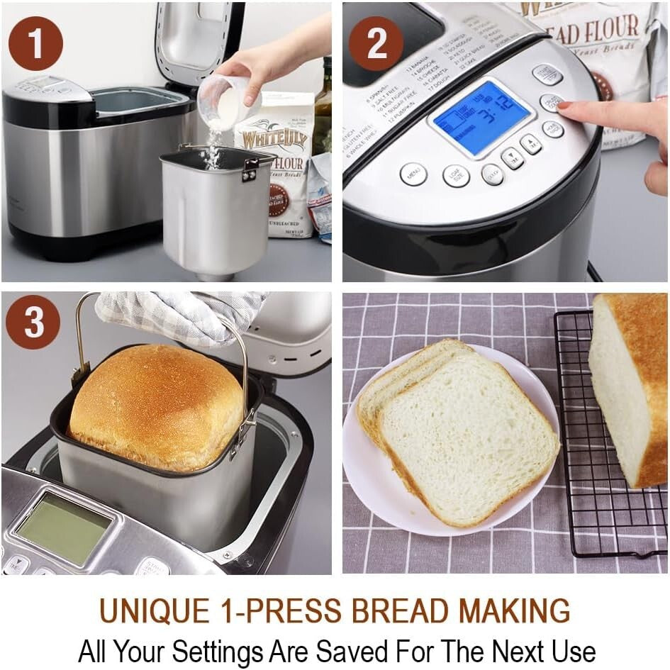 Stainless Steel Bread Maker with 29 Programs & Customizable Cycle for All Levels