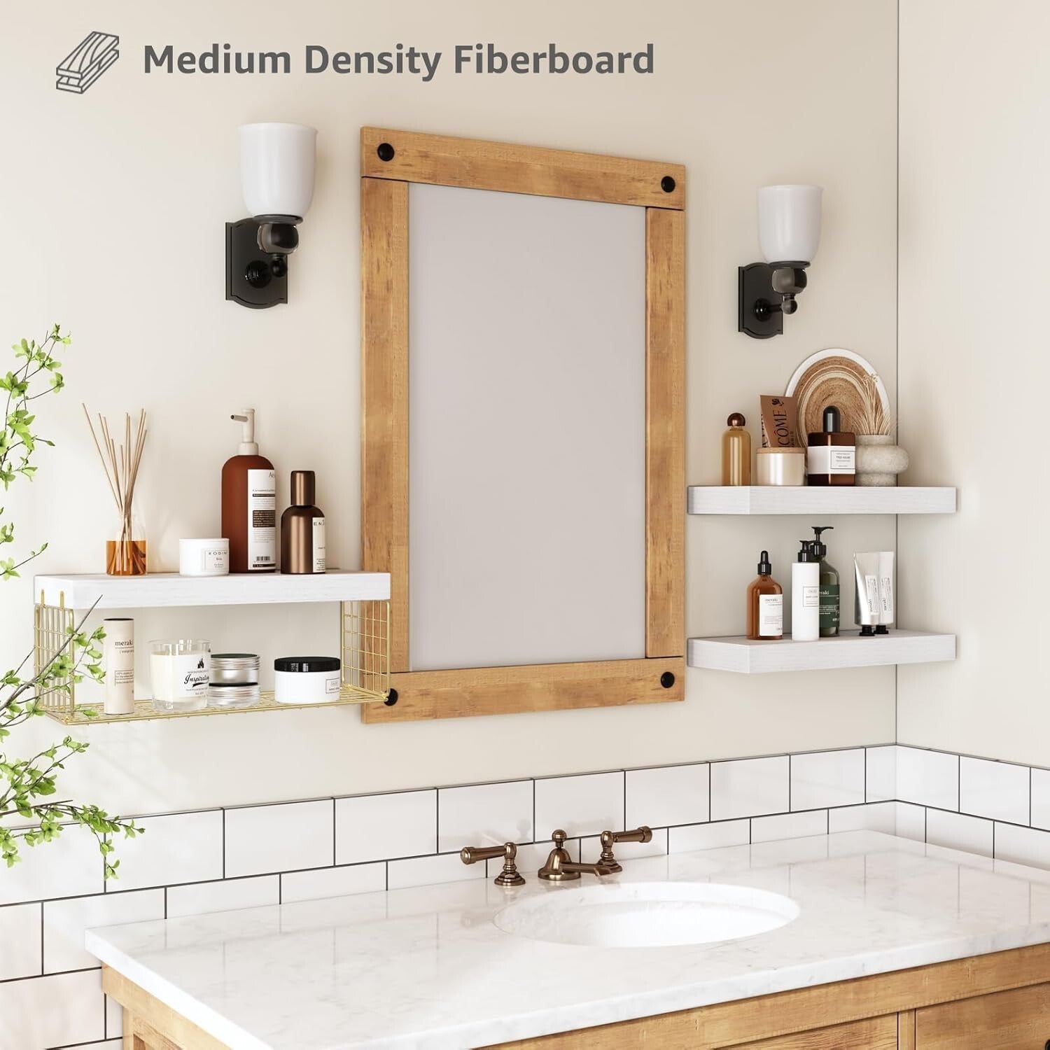 Gold and White Over Toilet Floating Shelves - 3-Piece Bathroom Organizer Set