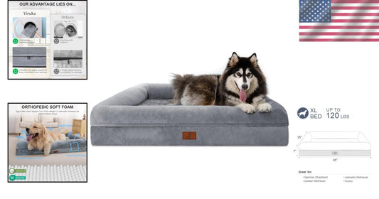 XL Orthopedic Dog Bed with Removable Cover - Waterproof and Non-Slip Grey Design