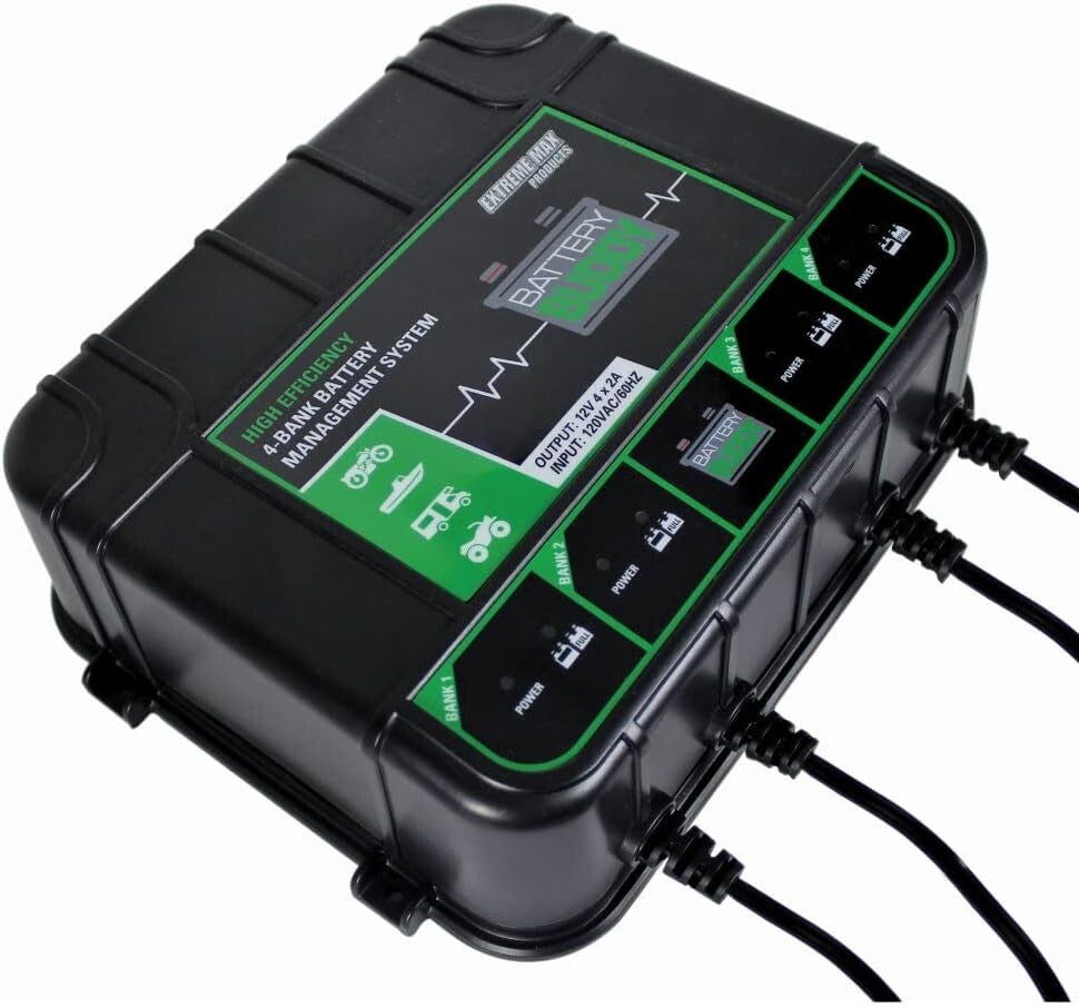 Battery Buddy 4-Bank 12V Charger - Safe Multi-Battery Maintainer with LED Status