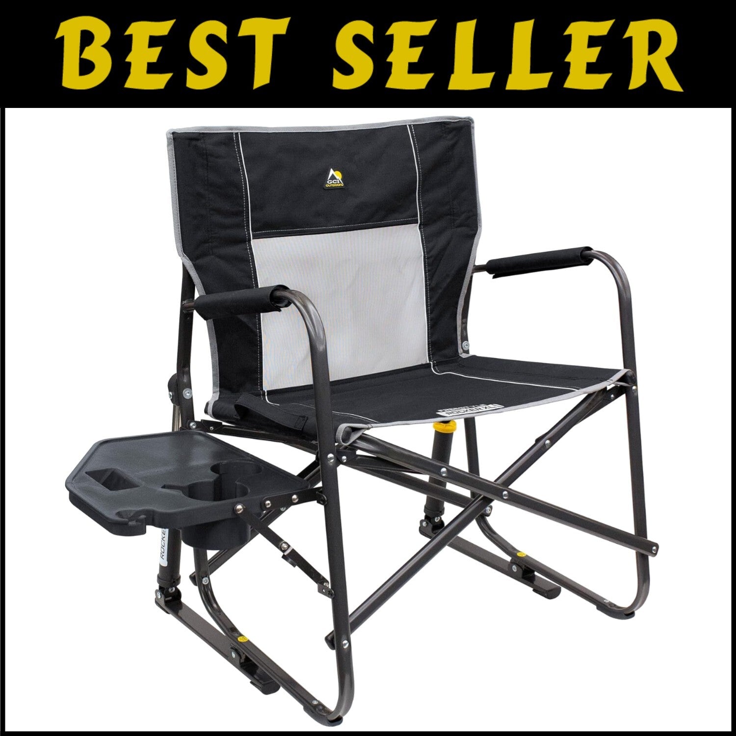 Extra-Large Folding Rocking Chair with Table & Drink Holder for Camping Comfort