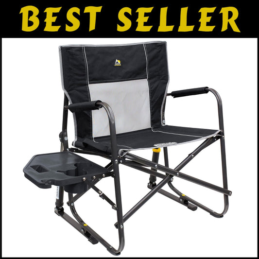 Extra-Large Folding Rocking Chair with Table & Drink Holder for Camping Comfort