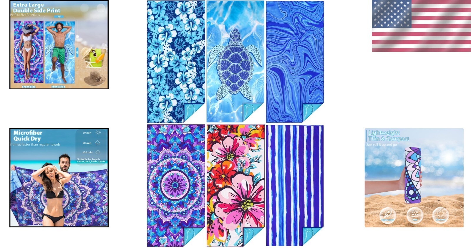 6-Pack Oversized Microfiber Beach Towels - Quick Dry & Sand-Free Essentials