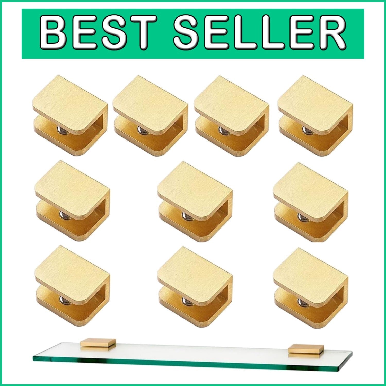 Elegant Pack of 10 Brass Glass Clips for 10-12mm Glass - Effortless Installation