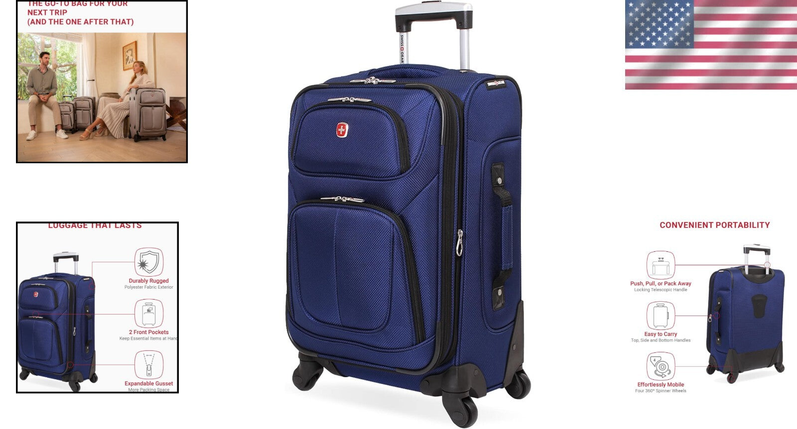 Elegant Blue 21-Inch Expandable Carry-On Luggage with 360° Wheels and Wet Bag
