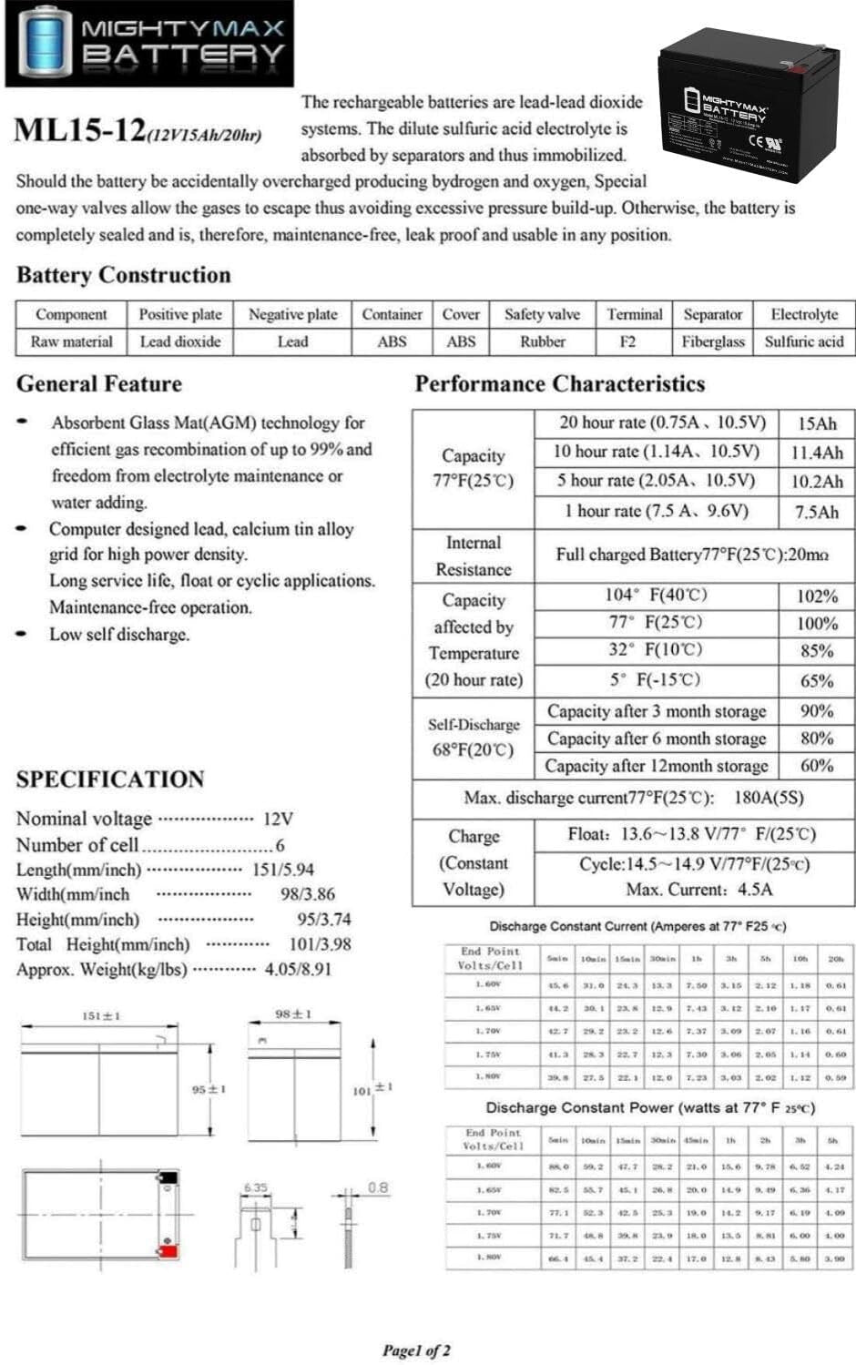 Versatile 12V 15AH Sealed Lead Acid Battery - Ideal for Multiple Applications