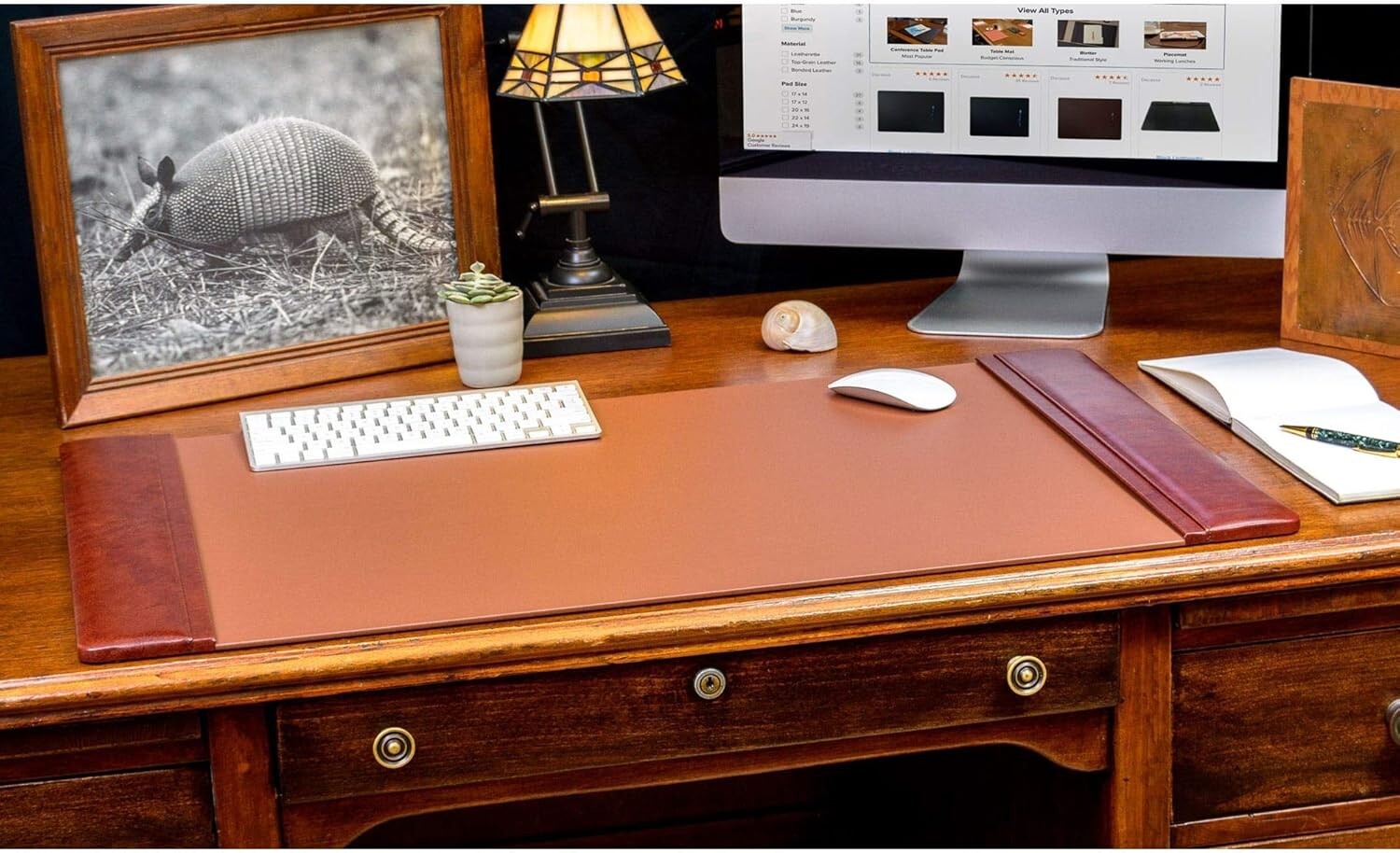 Luxurious 34” x 20” Leather Desk Mat - Stylish Side Rails for Organization