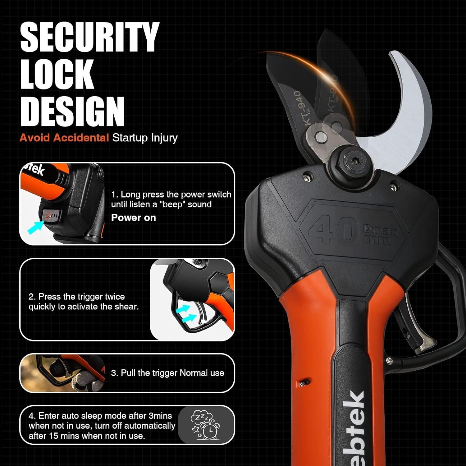 Professional 40MM Cordless Electric Pruning Shears - 18V Brushless Motor & Case