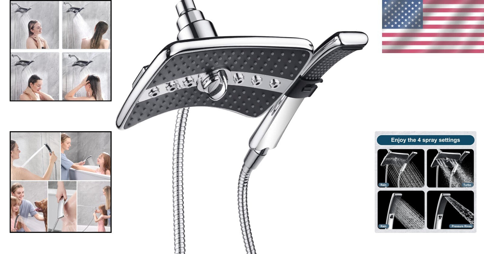 Stylish Dual Shower Head Set: Handheld & Rainfall with Tool-Free Installation