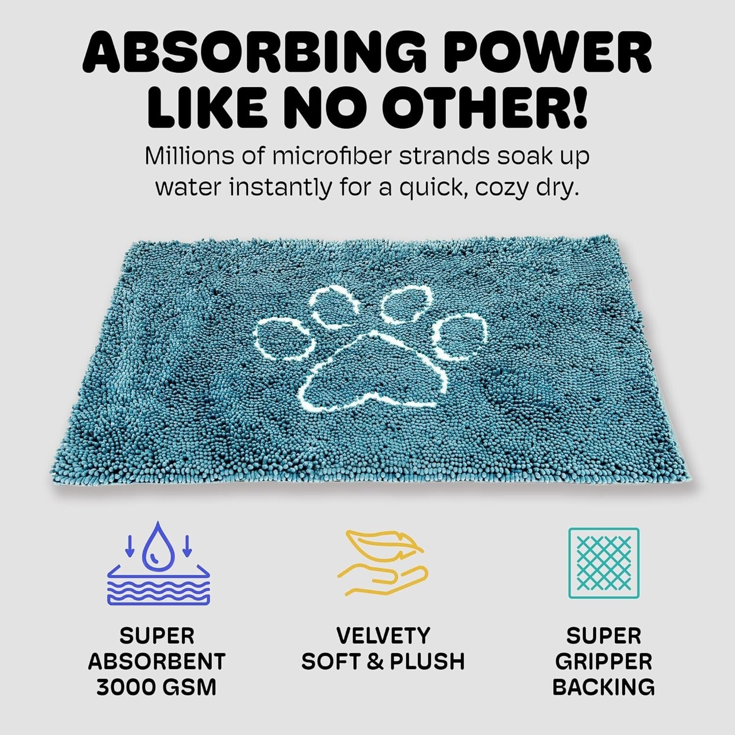 Versatile Pacific Blue Dog Door Mat - Absorbs Mud & Water Fast, Machine Washable