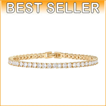Load image into Gallery viewer, Beautifully Packaged 14K Gold Plated Tennis Bracelet | 3mm Cubic Zirconia | 7"